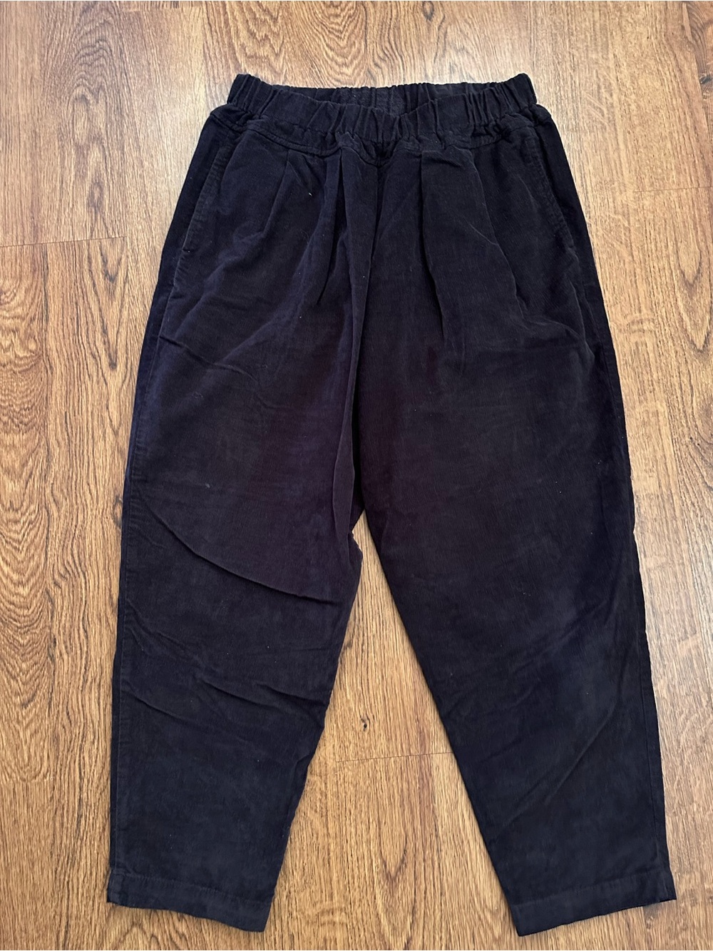 Black Crane Relaxed Black micro Corduroy Pants elastic waist medium lagenlook
